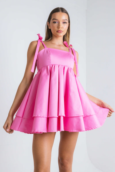 EFFIE Pink Layered Skirt Babydoll Dress with Tie Straps
