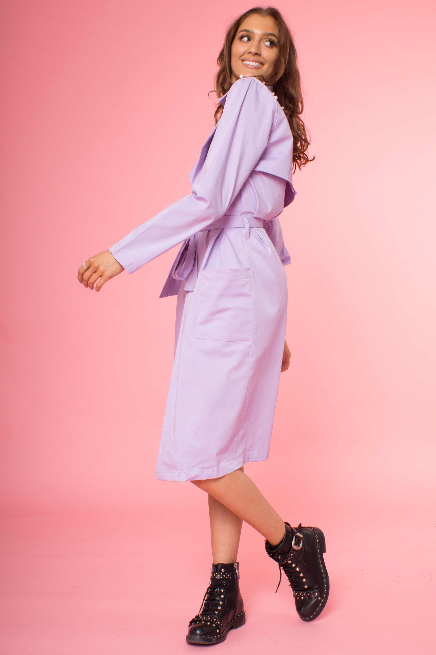 Lilac Pearl Embellished Trench Coat